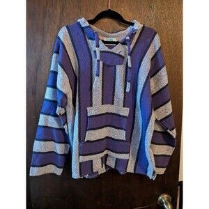 Vintage Big G Imports Mexican Baja Poncho Hoodie XL Purple